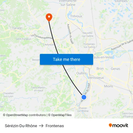 Sérézin-Du-Rhône to Frontenas map