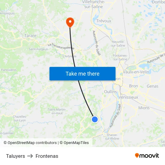 Taluyers to Frontenas map