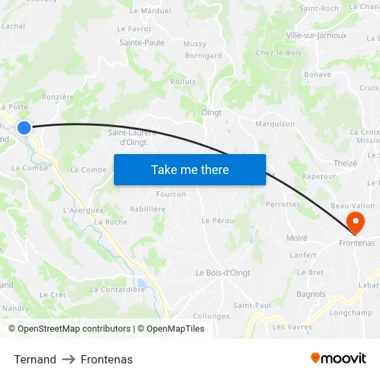 Ternand to Frontenas map