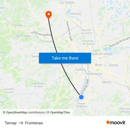 Ternay to Frontenas map