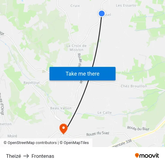 Theizé to Frontenas map