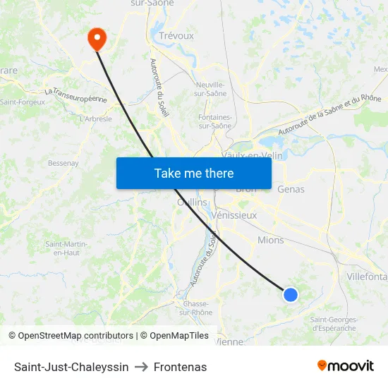 Saint-Just-Chaleyssin to Frontenas map