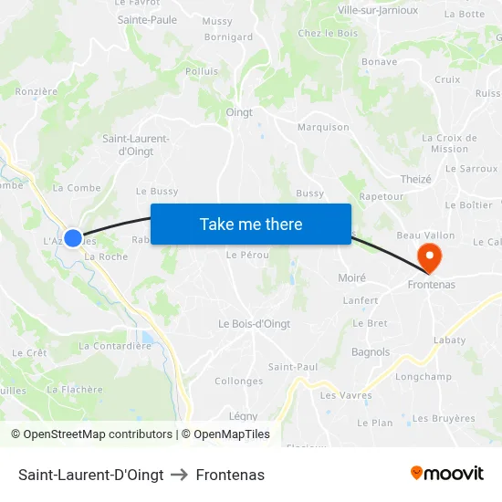 Saint-Laurent-D'Oingt to Frontenas map