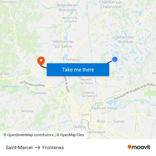 Saint-Marcel to Frontenas map