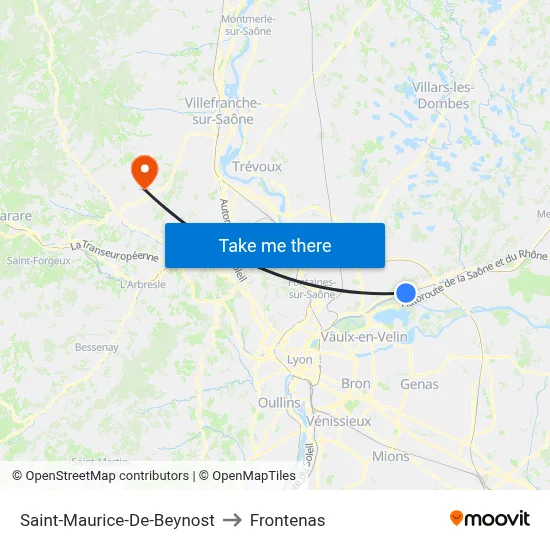 Saint-Maurice-De-Beynost to Frontenas map