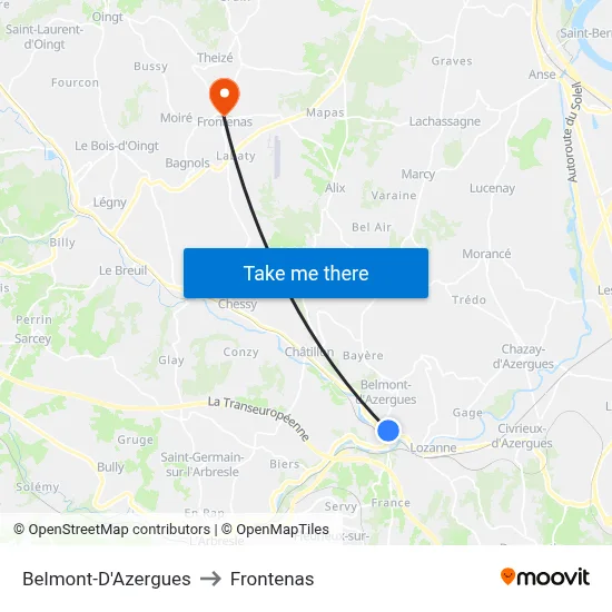 Belmont-D'Azergues to Frontenas map