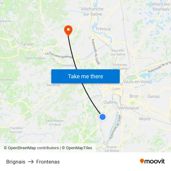 Brignais to Frontenas map