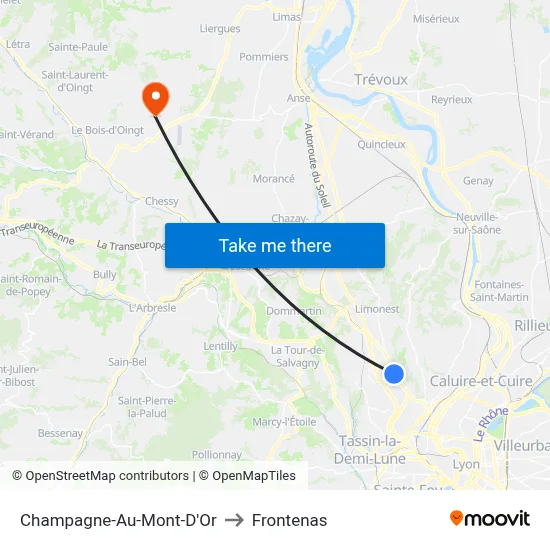 Champagne-Au-Mont-D'Or to Frontenas map