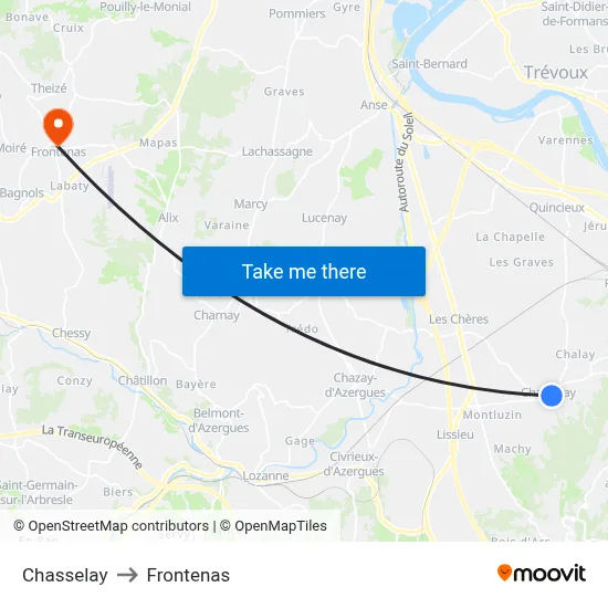 Chasselay to Frontenas map