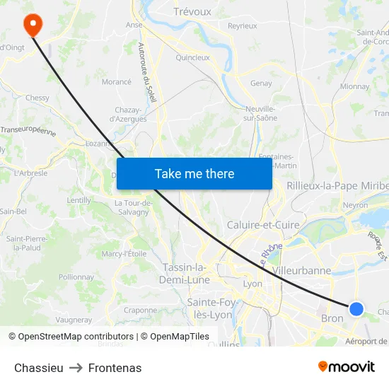 Chassieu to Frontenas map