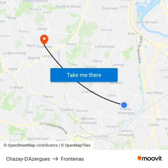 Chazay-D'Azergues to Frontenas map