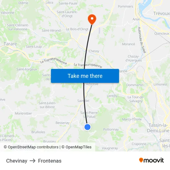 Chevinay to Frontenas map