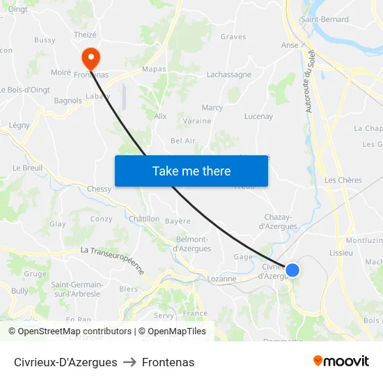 Civrieux-D'Azergues to Frontenas map