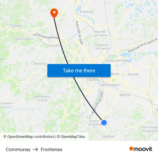 Communay to Frontenas map