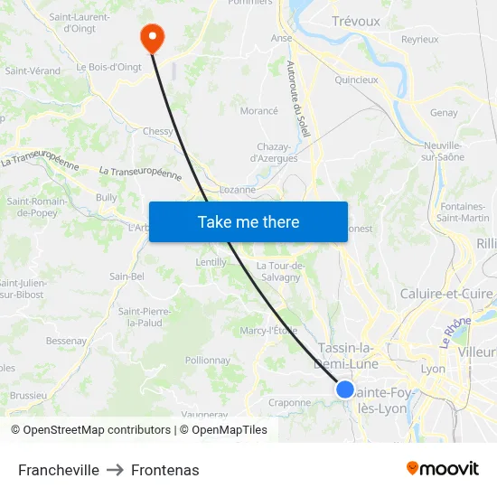 Francheville to Frontenas map