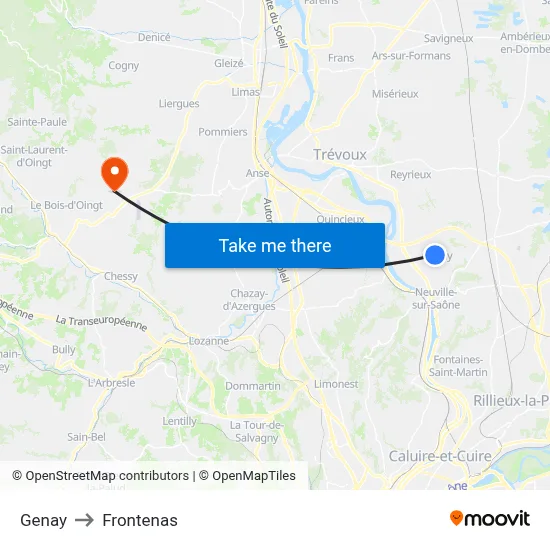 Genay to Frontenas map
