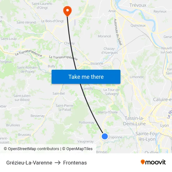 Grézieu-La-Varenne to Frontenas map