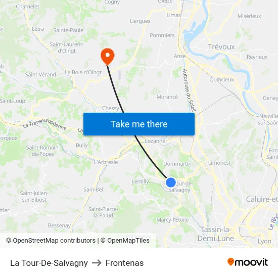 La Tour-De-Salvagny to Frontenas map
