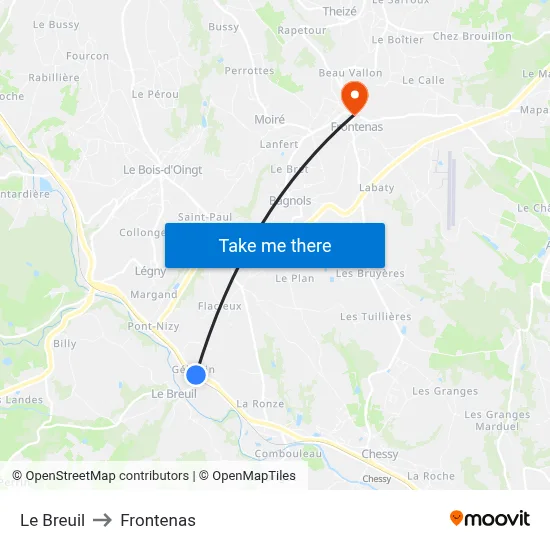 Le Breuil to Frontenas map