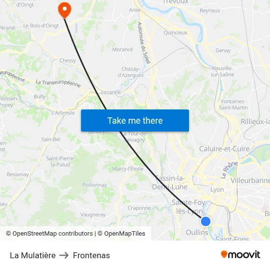 La Mulatière to Frontenas map