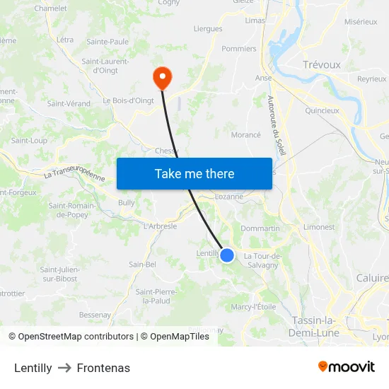 Lentilly to Frontenas map