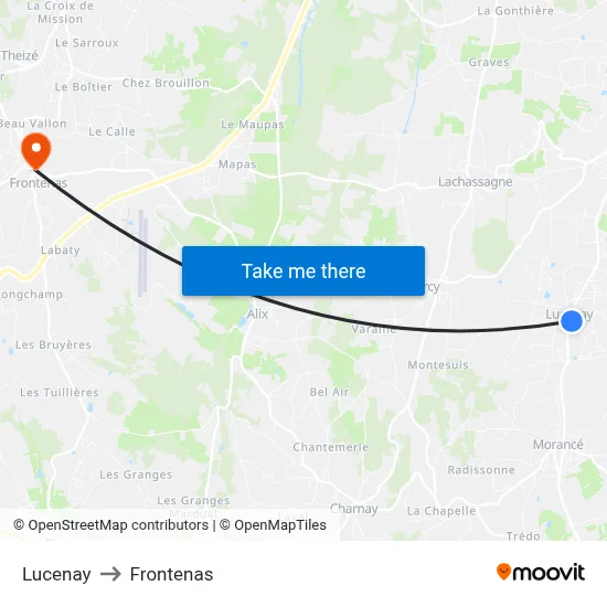 Lucenay to Frontenas map