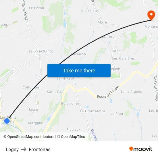 Légny to Frontenas map