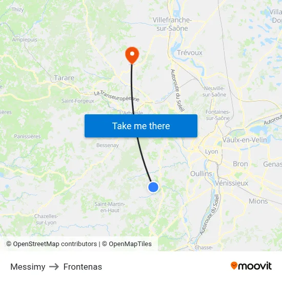 Messimy to Frontenas map