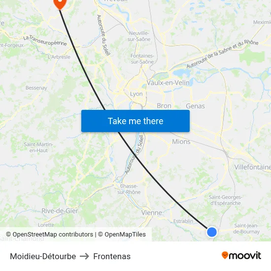 Moidieu-Détourbe to Frontenas map