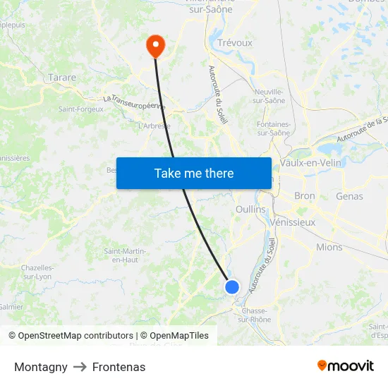 Montagny to Frontenas map