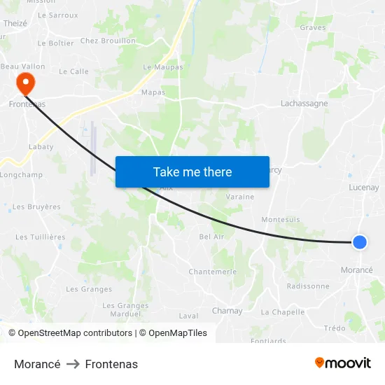 Morancé to Frontenas map