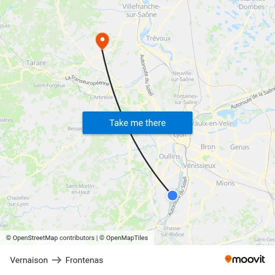 Vernaison to Frontenas map
