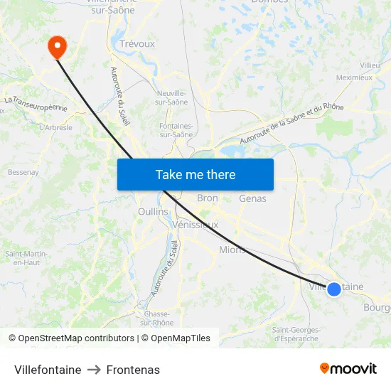 Villefontaine to Frontenas map