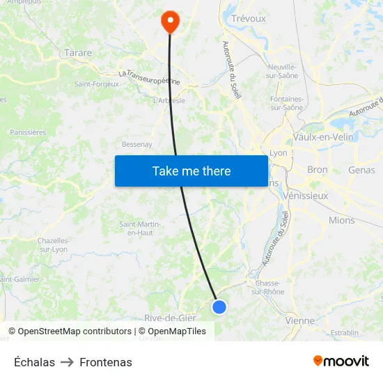 Échalas to Frontenas map