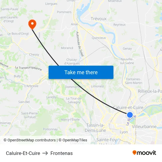 Caluire-Et-Cuire to Frontenas map