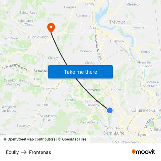 Écully to Frontenas map