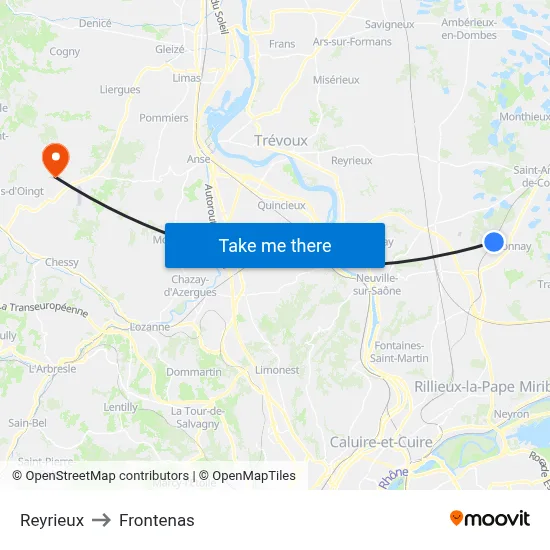 Reyrieux to Frontenas map