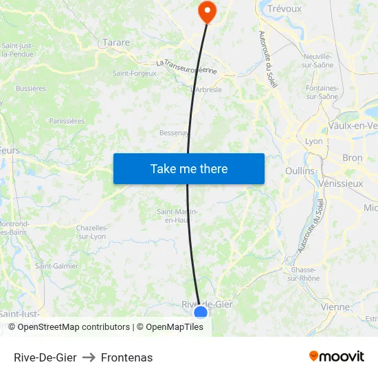 Rive-De-Gier to Frontenas map