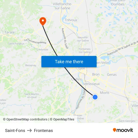 Saint-Fons to Frontenas map