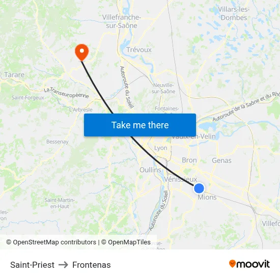 Saint-Priest to Frontenas map