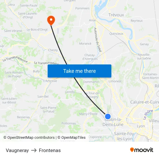 Vaugneray to Frontenas map