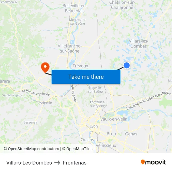 Villars-Les-Dombes to Frontenas map