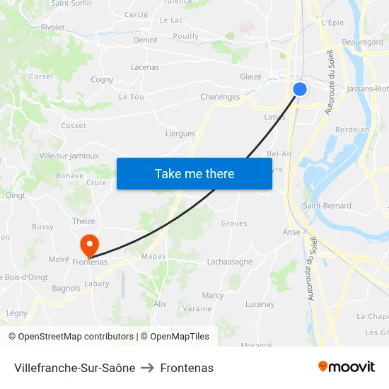 Villefranche-Sur-Saône to Frontenas map