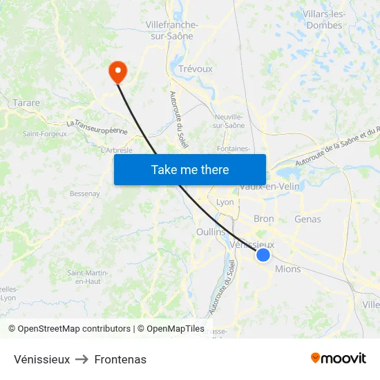 Vénissieux to Frontenas map