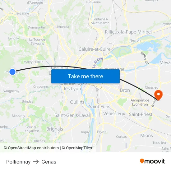 Pollionnay to Genas map