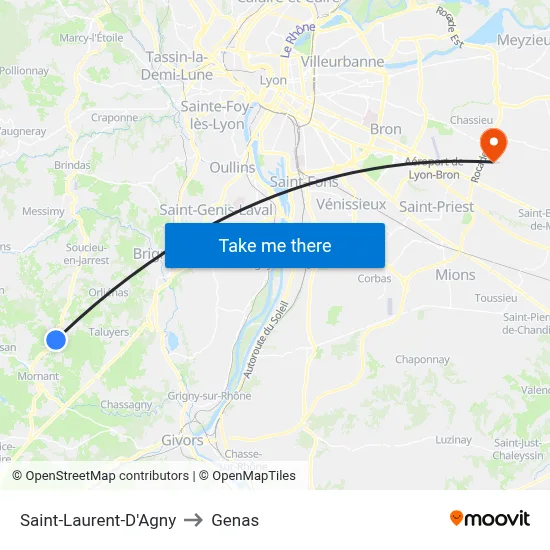 Saint-Laurent-D'Agny to Genas map