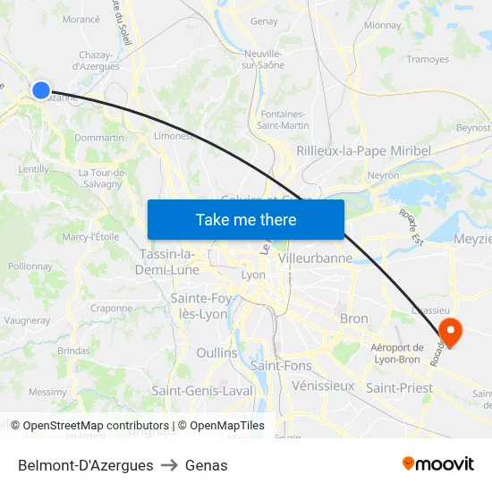 Belmont-D'Azergues to Genas map