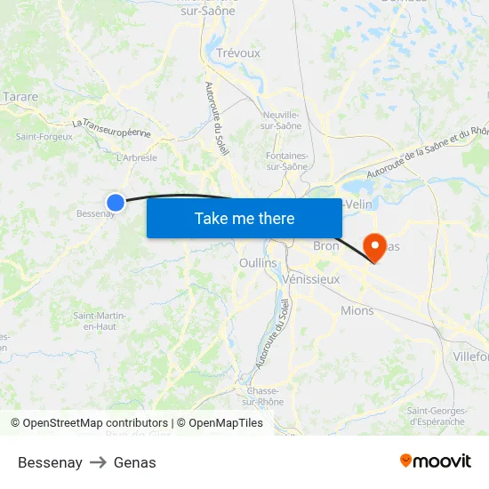 Bessenay to Genas map