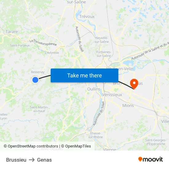 Brussieu to Genas map