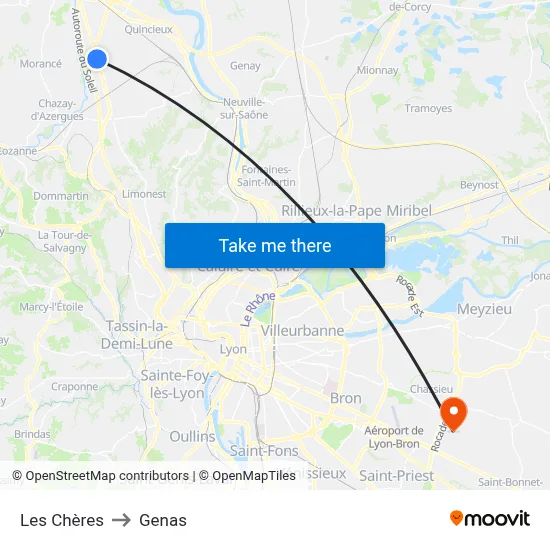 Les Chères to Genas map